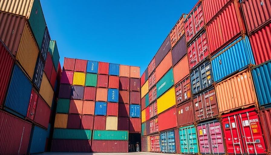 Colorful shipping containers stacked, illustrating impact of tariffs on climate tech.