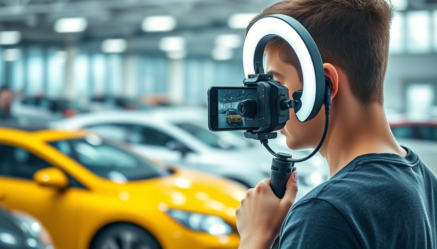 Video Marketing for Car Dealerships: Person using smartphone to record in showroom.