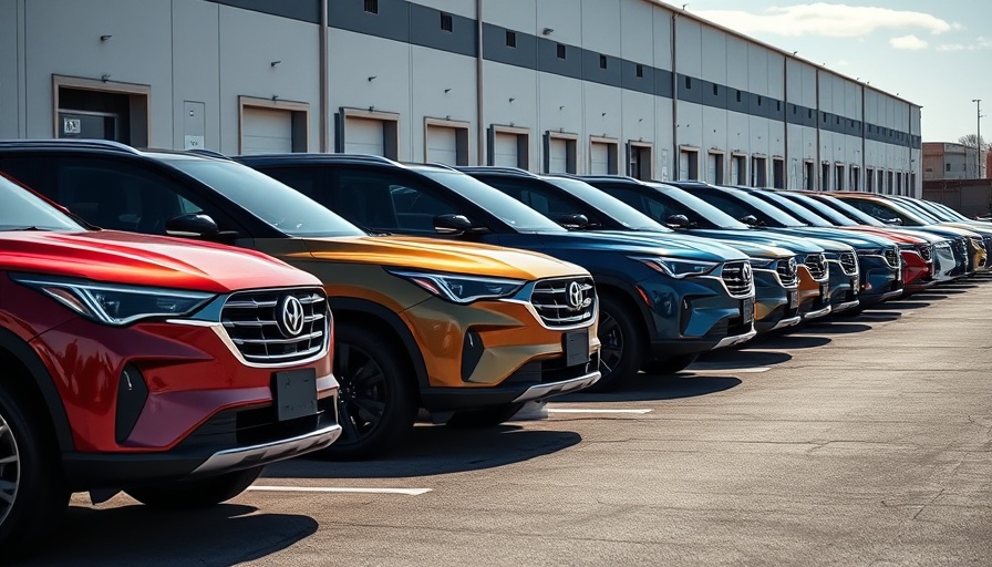 Modern SUVs in dealership row, illustrating response to Trump's tariffs by automakers.