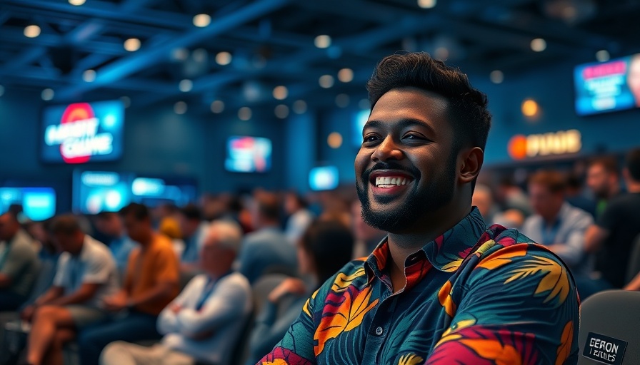 Happy man at tech event discussing cloud-native frameworks AI readiness.