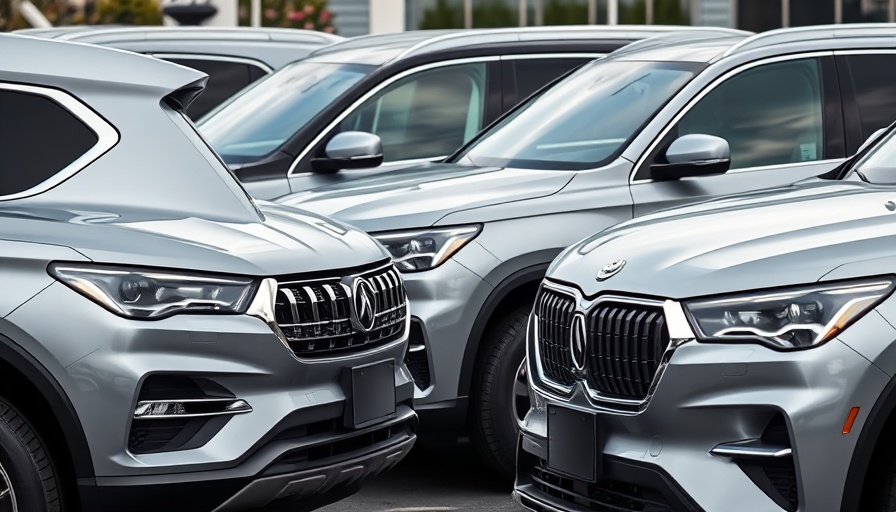 Modern SUVs aligned in dealership lot reflecting automotive tariffs response.