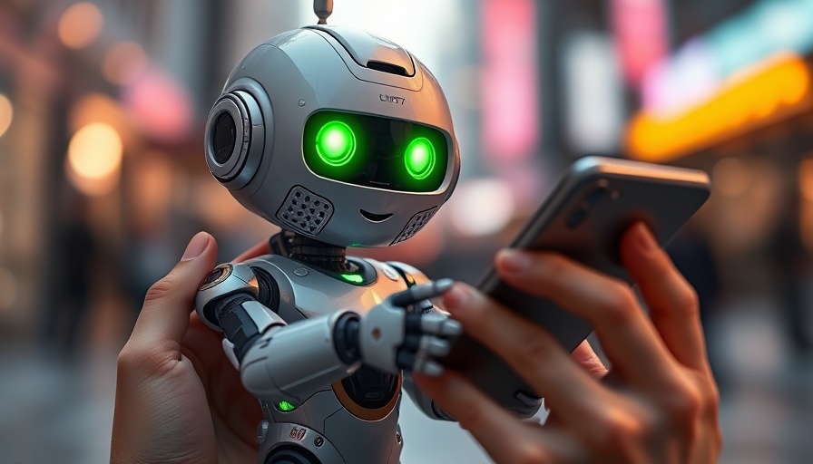 Runaway AI predictions concept with robot interacting with phone.