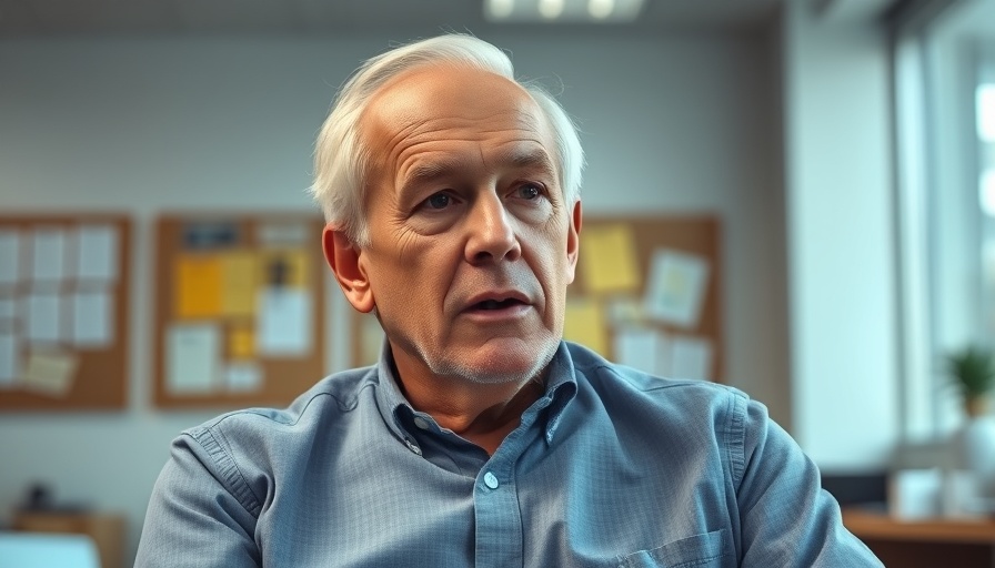Older man in office setting discussing digital business cars