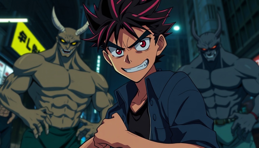Anime character with sly grin in cinematic night scene, best shows on Netflix.