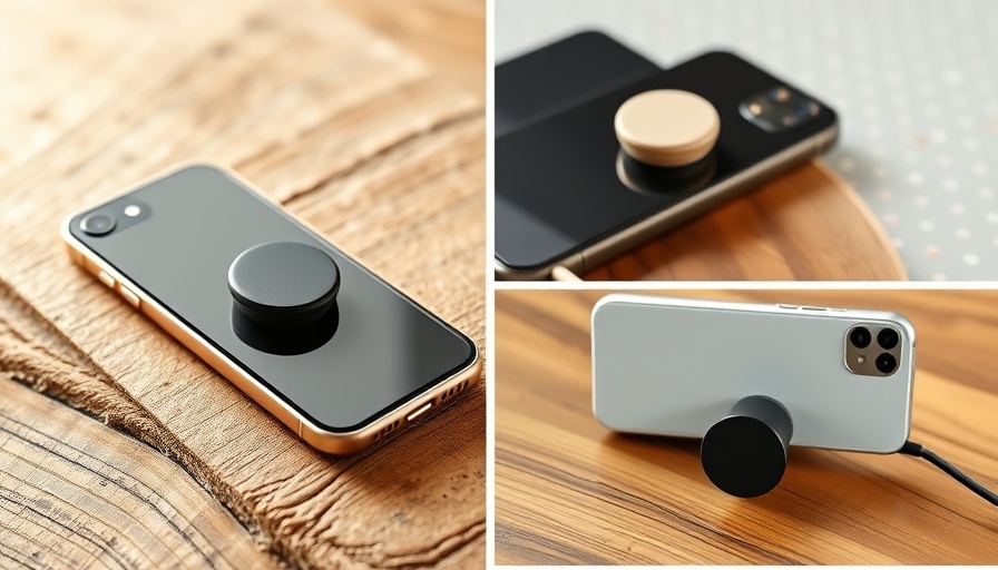 Collage of best MagSafe phone grips on wooden table.
