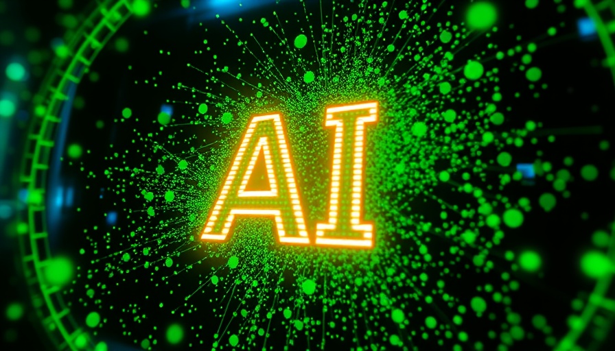 Futuristic AI concept with glowing green particles.