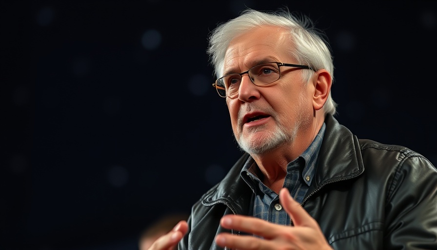 Elderly man speaking with starry background, related to AI in cloud enterprise and robotics.