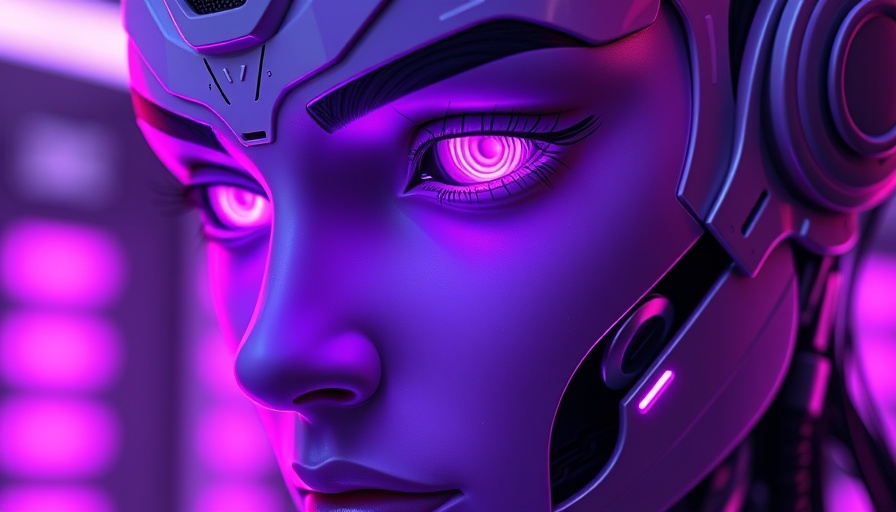 Futuristic humanoid with purple eyes representing AI-Native Risk Management Solutions