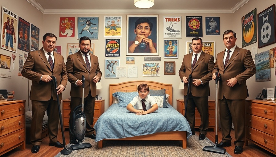 Marketing campaign showing men with vacuums in a boy's room.