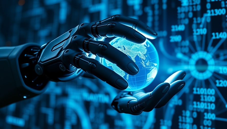 Robotic hands holding digital globe, Cultural Upgrade in AI Strategy concept.