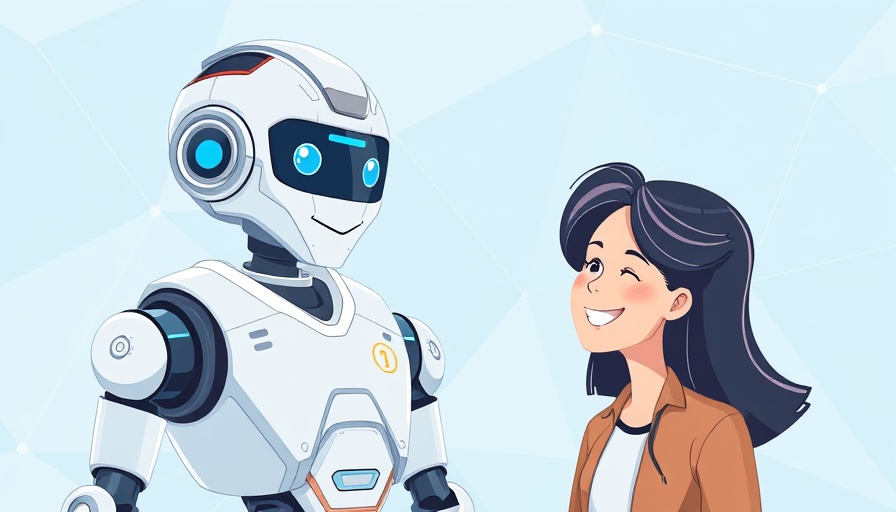 Futuristic scene of personalization in predictive and generative AI, featuring a robot and two individuals interacting.