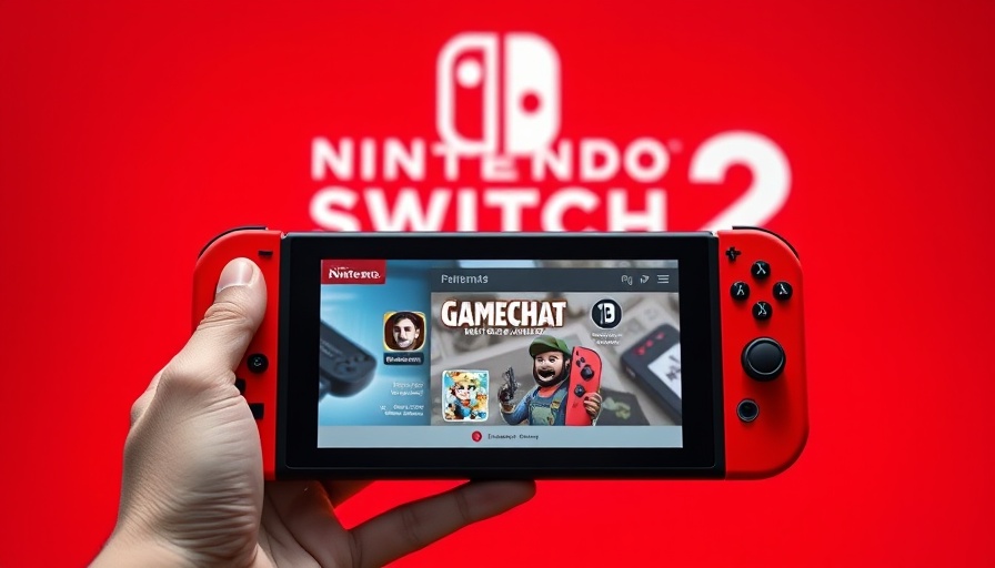 Nintendo Switch 2 displaying GameChat feature with logo in background.