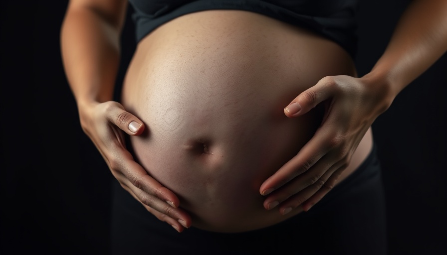 Close-up of hands cradling a pregnant belly, IVF alternative egg maturation concept.