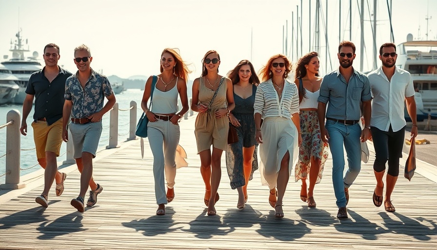 White Lotus Effect in Luxury Branding: Stylish group walking on boardwalk