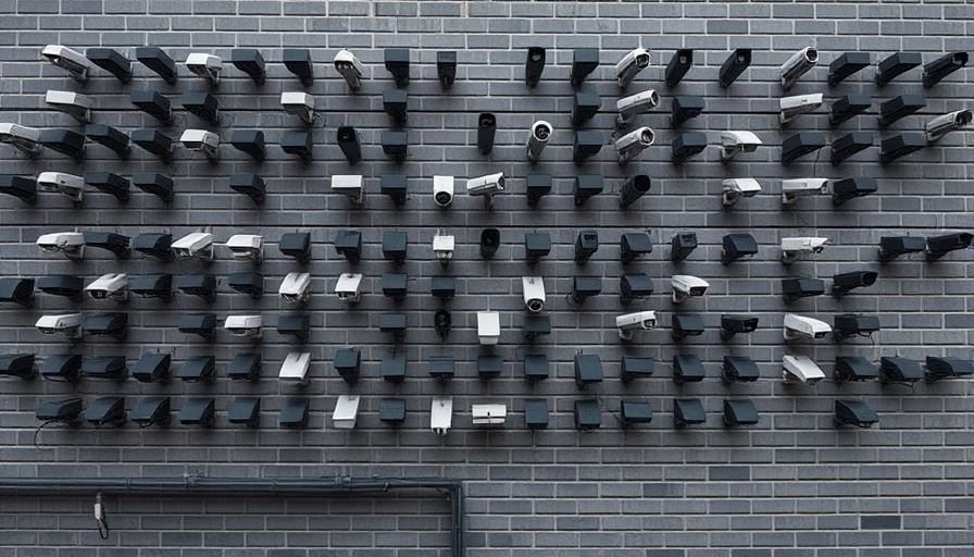 Security cameras on brick wall symbolizing surveillance in UK Home Office Apple data case.