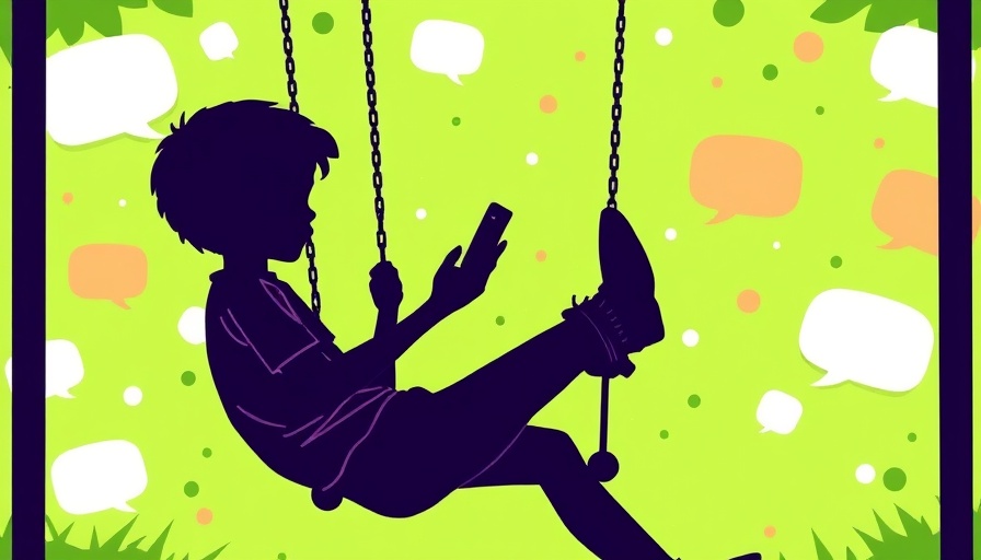 Silhouette on swing with smartphone; digital addiction theme.