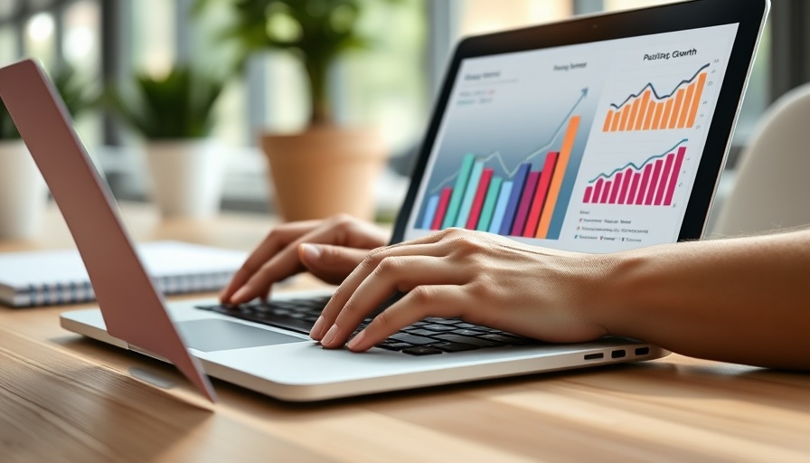 AI-driven inventory management with growth charts and laptop.