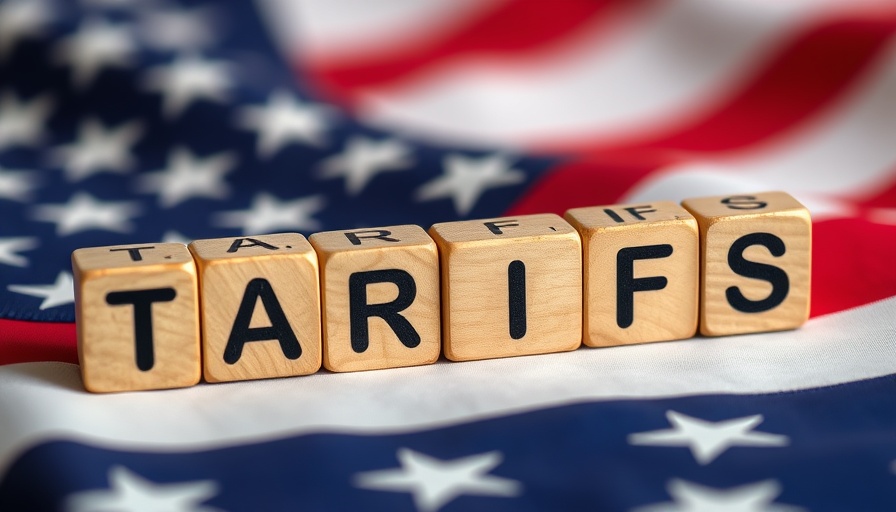 Wooden blocks on American flag with the word 'TARIFFS', illustrating dealership calls mentioning tariffs