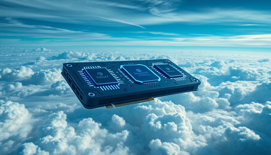 Futuristic network of GPUs floating above clouds, showcasing GPU-as-a-Service for AI.