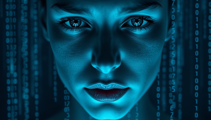AI-generated face with cascading numeric data overlay, symbolizing code vulnerabilities.