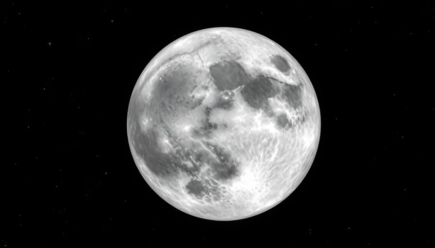 Monochrome cosmic scene with moon surface and structures.