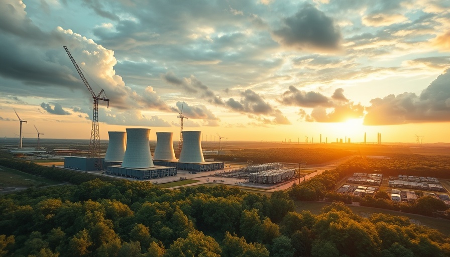 Modern nuclear facility at sunset for chemical plants.