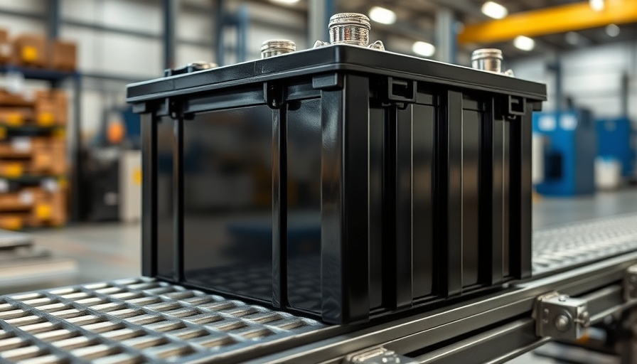 Industrial battery module highlighting tariffs on batteries.