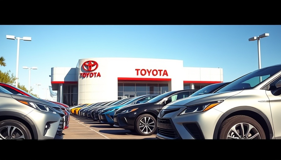 Toyota dealership with cars displaying long-term auto loans.