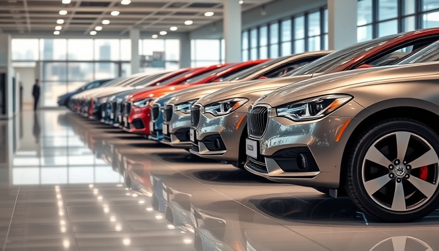 Row of modern cars in a bright showroom representing an auto loan tax deduction bill.