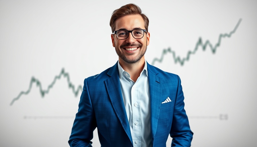 Modern podcast cover art featuring smiling man in blue suit.