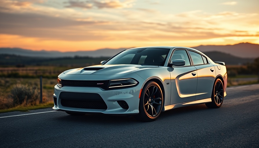 2025 Dodge Charger Daytona EV on scenic road during sunset.