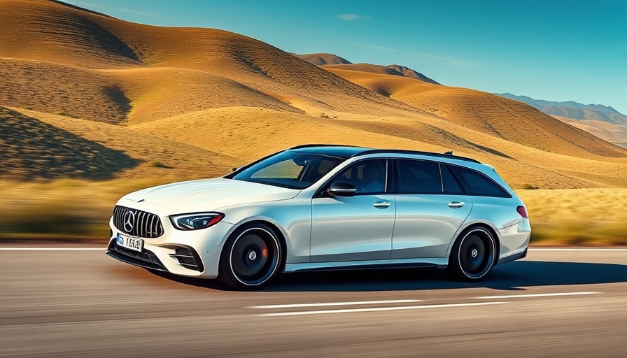 2026 Mercedes-AMG E 53 Hybrid Wagon cruising in scenic landscape