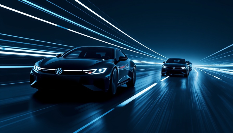 Futuristic Volkswagen concept cars with glowing lines.