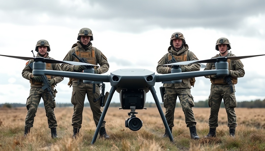 British soldiers with an autonomous land drone in UK field.