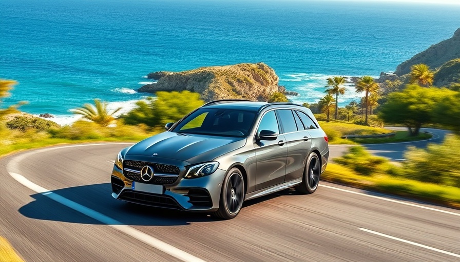 2026 Mercedes-AMG E 53 Hybrid Wagon on a scenic drive.