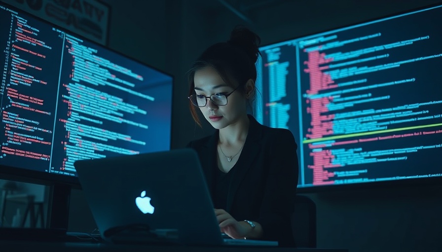Coding woman in dim room, AI co-creativity setting, vivid lighting.