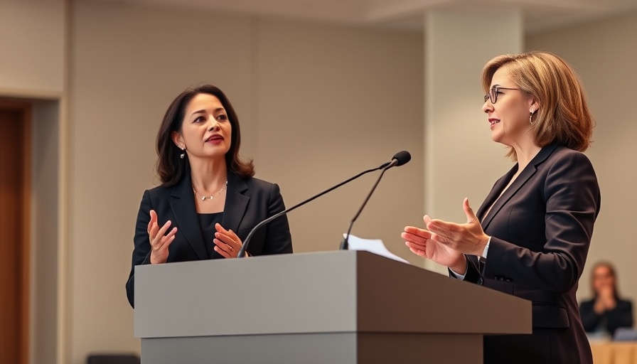 Conference presentation by two women, open source AI discussion.