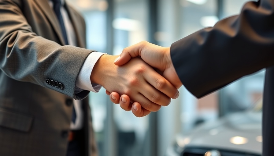 Auto dealership resilience handshake with contract and keys.