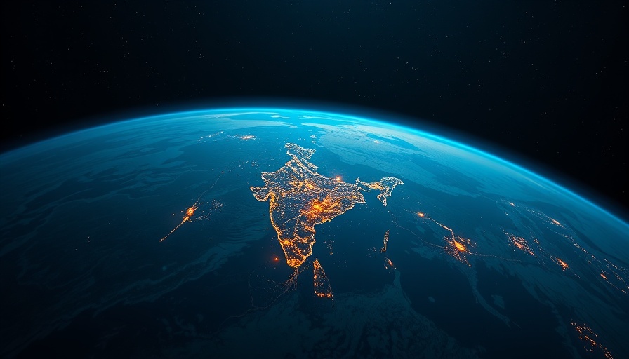 Global business opportunities in India seen from space with city lights.