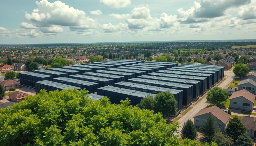 Data center near suburban area, highlighting AI climate promises carbon offsets.