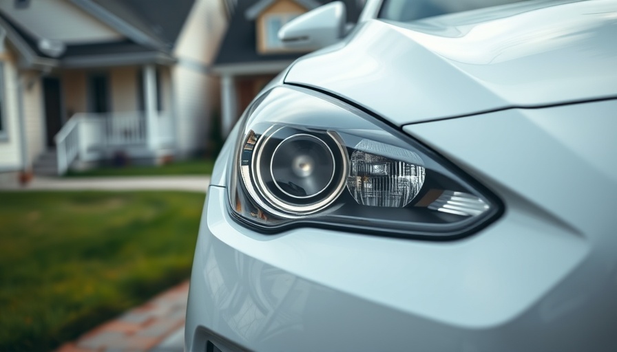AI in auto insurance: white car in suburban setting.