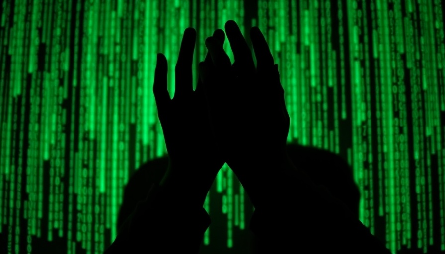 Eerie silhouette hands with digital code backdrop, AI incident management solutions.