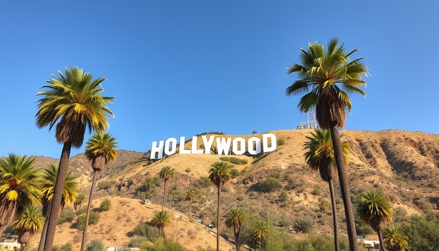 Hollywood sign framed by palm trees in daylight, Trump Trade War Impact on Hollywood.