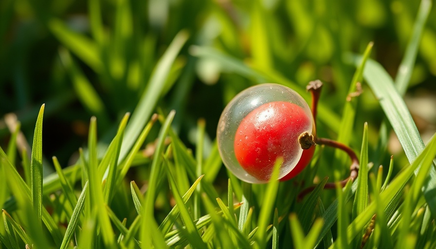 Transparency in leadership symbol: red berry in transparent husk on grass.