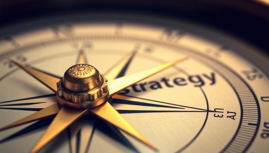 Golden compass needle pointing to 'Strategy', symbolizing planning.
