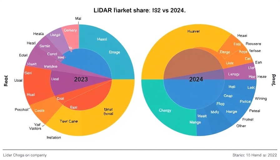 LiDAR technology market share chart in the automotive industry, 2023 vs 2024.