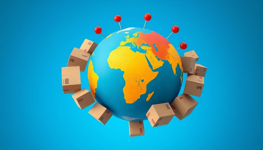 Geopolitical nerve center for tariffs illustrated with globe and boxes.