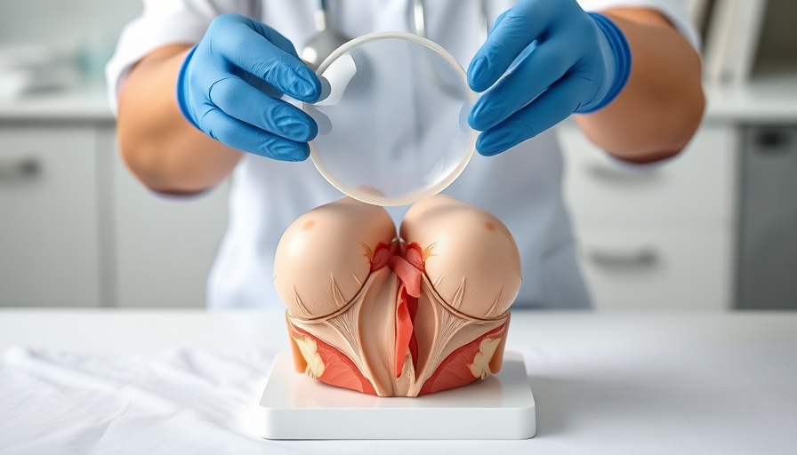 Medical demo of breast implant and model for natural breast beauty trends.