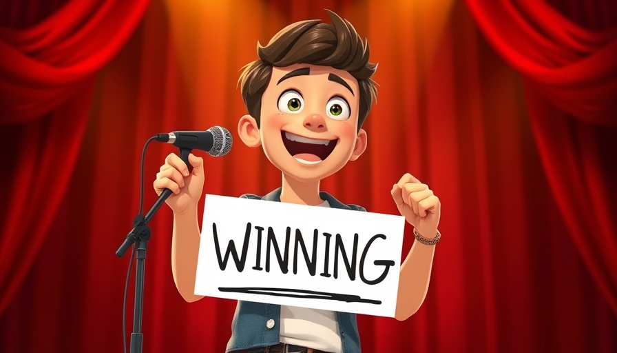 Young man holding 'WINNING' sign on stage, OpenAI user growth.