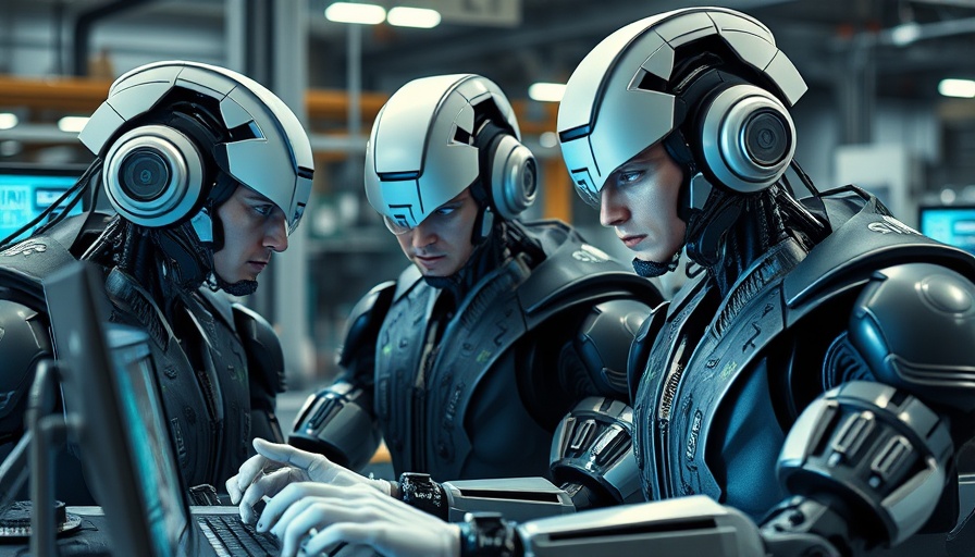 AI robots enhancing productivity in software engineering lab.